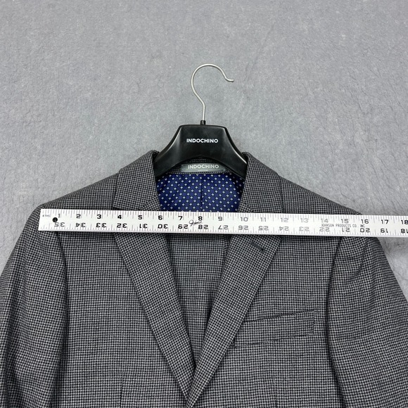 INDOCHINO Suit Men's 36* Gray 100% Wool Houndstooth Blazer Jacket Pants Set - Picture 5 of 16